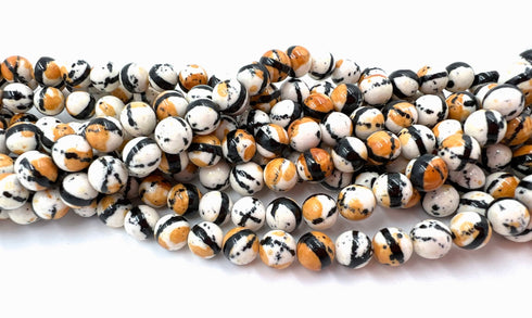 Orange White Turquoise Jade Beads, 8mm, Round